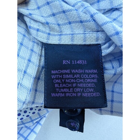 Michelsons of London Men's Medium Regular-Fit Blue Check Dress Shirt Long Sleeve - Picture 12 of 15